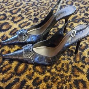 Carlos, stiletto sling backs, dark pewter color